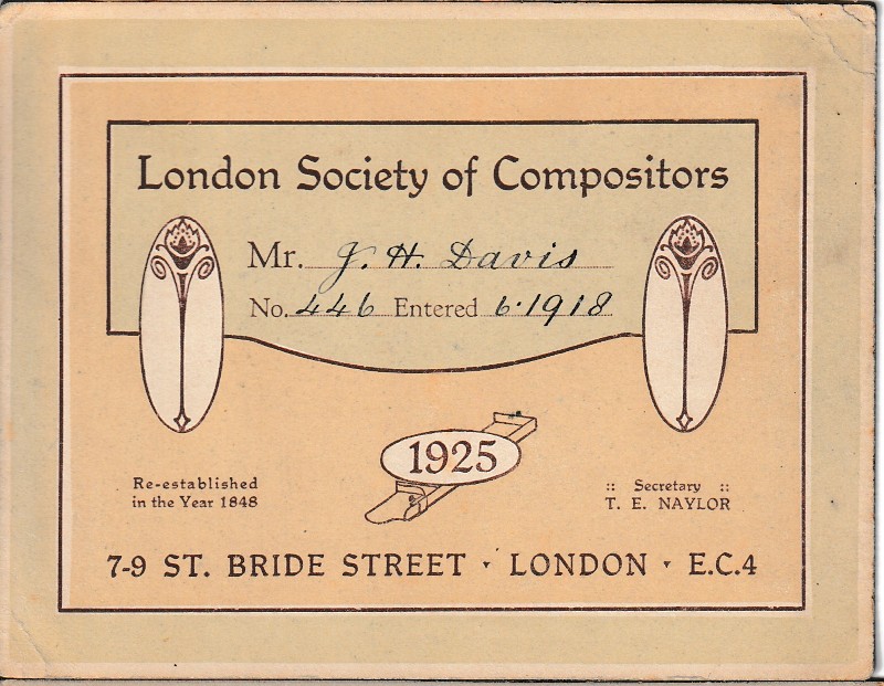 1925 British Print Trade Union Card