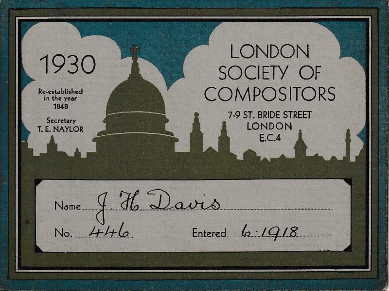 1930 British Print Trade Union Card