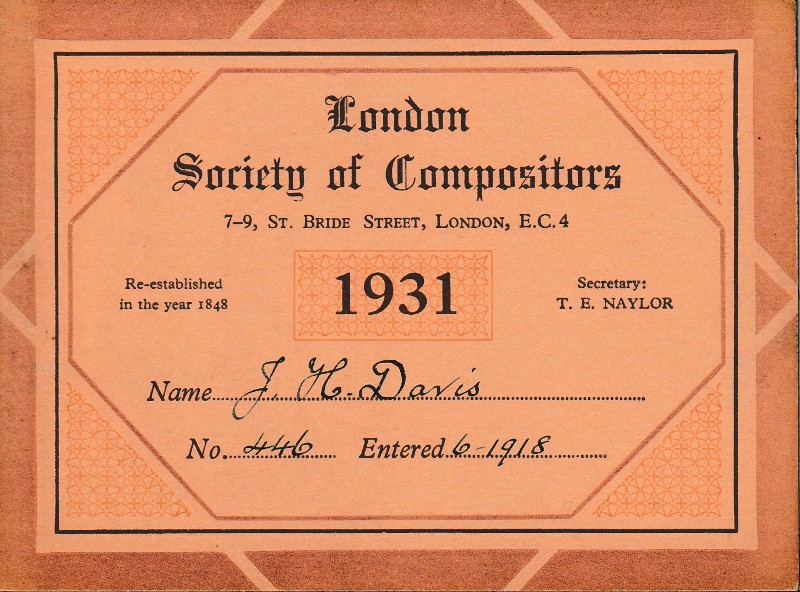 1931 British Print Trade Union Card