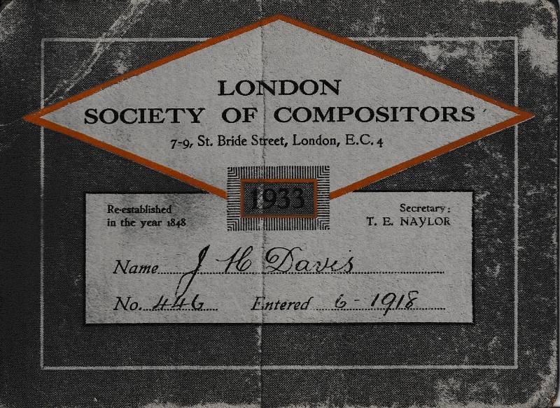 1933 British Print Trade Union Card