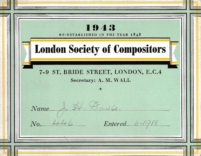1943 British Print Trade Union Card