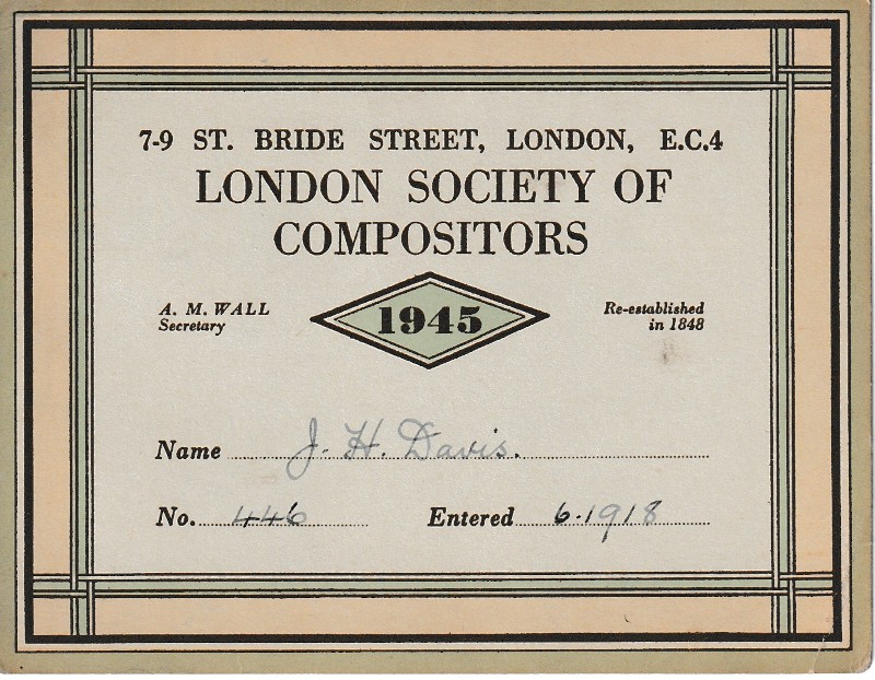 1945 British Print Trade Union Card