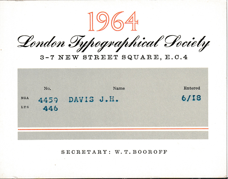 London Society of Compositors 1964 membership card