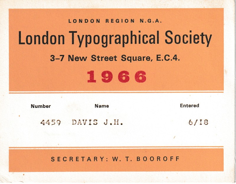 London Society of Compositors 1966 membership card