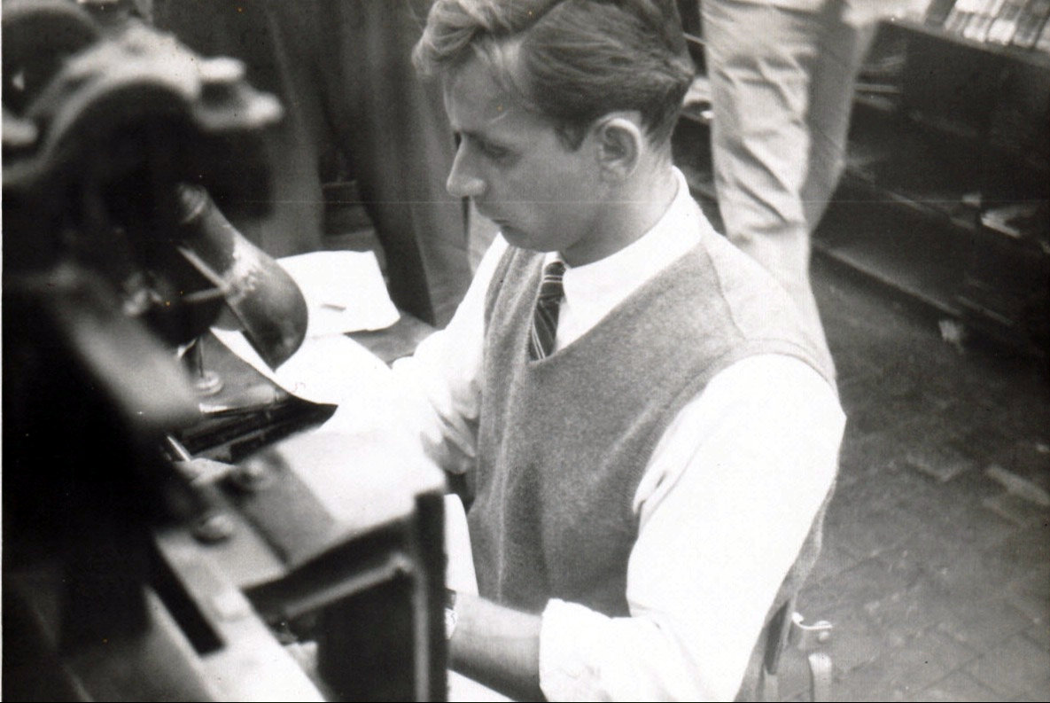Linotype operator wearing shirt and tie