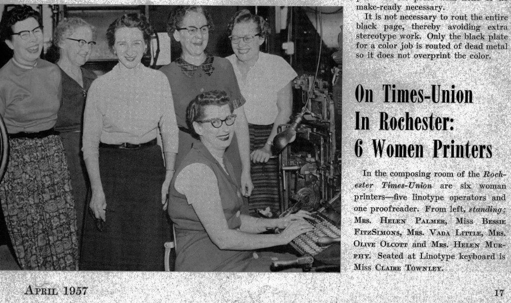 Women Linotype operators and a proofreader
