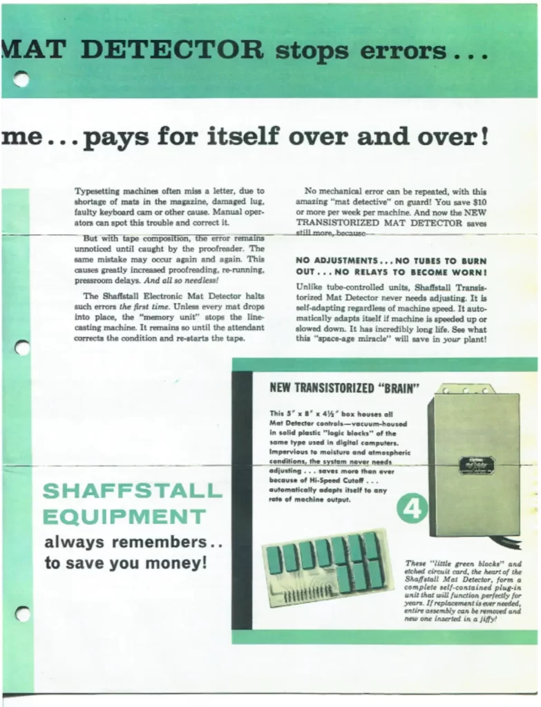 Shaffstall Mat Detector brochure 1960